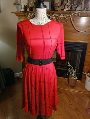 Danny & Nicole FlareRed Plaid Dress with Black Belt